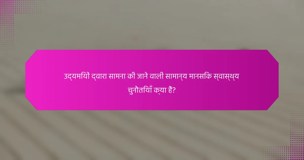 उद्यमियों द्वारा सामना की जाने वाली सामान्य मानसिक स्वास्थ्य चुनौतियाँ क्या हैं?